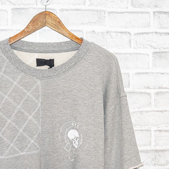 RtA Brand French Terry Crew Sweatshirt Layered sleeves in Heather Gray size L - Picture 5 of 9